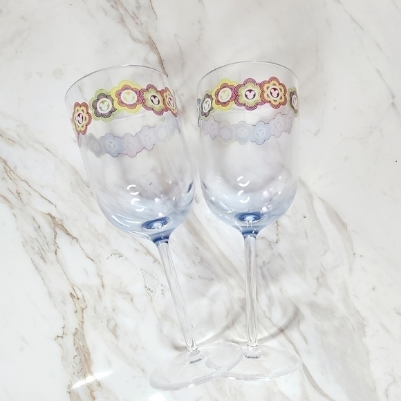 2 Disney Parks Multicolor Mickey Border Shatter Proof Stem Wine Glasses - Picture 3 of 5